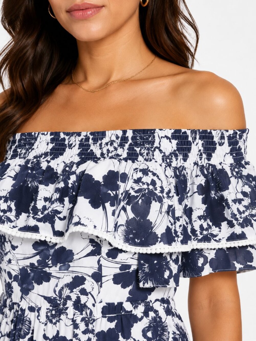 CHELSEA28 White Navy Floral Maxi Dress Off the Shoulder Fairy Size 0 or 2 - Picture 2 of 4